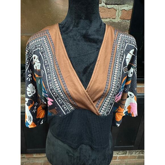 Blue steel Women’s Top Cropped Kimono Sleeves open back XL Retro Y2K Hippie Boho - Picture 1 of 9